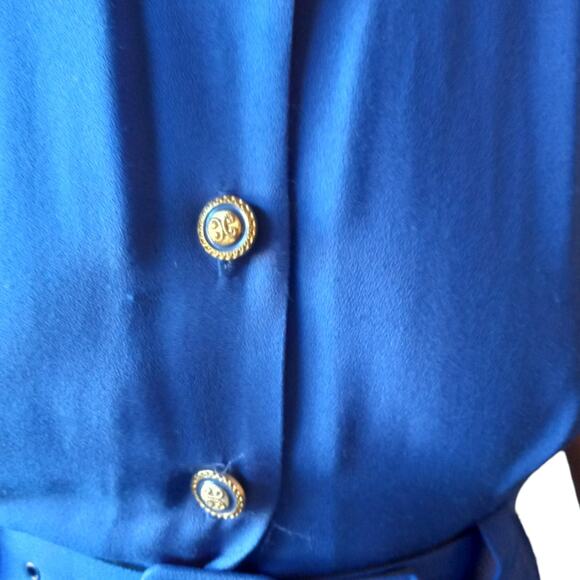 Vntg 80s Studio I Belted Blue Maxi Dress Sz 8 Modest Church Retro Shoulder Pads - Picture 9 of 9